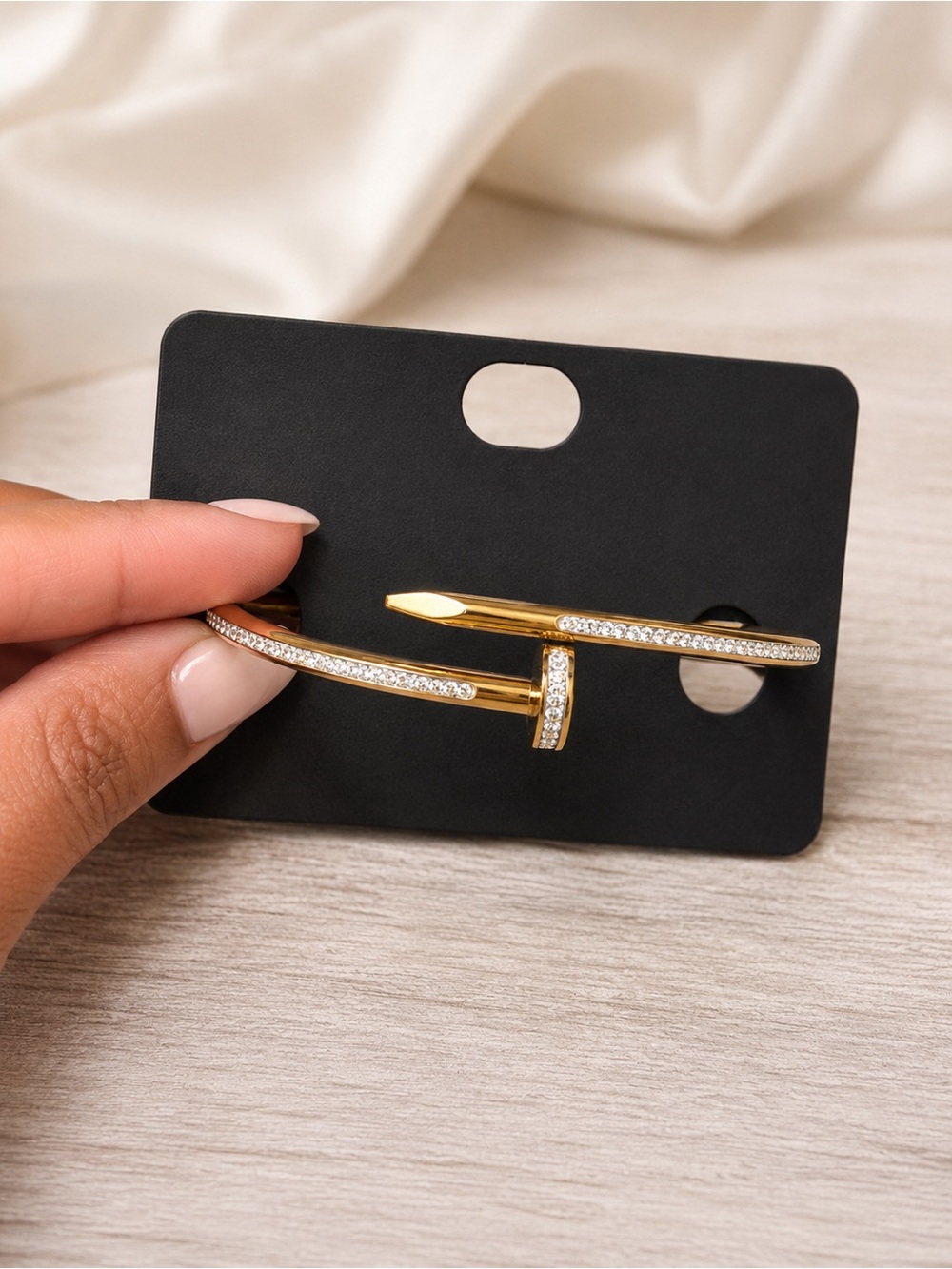 Gold Crystal Nail-Style Cuff Bracelet — Women's Jewelry